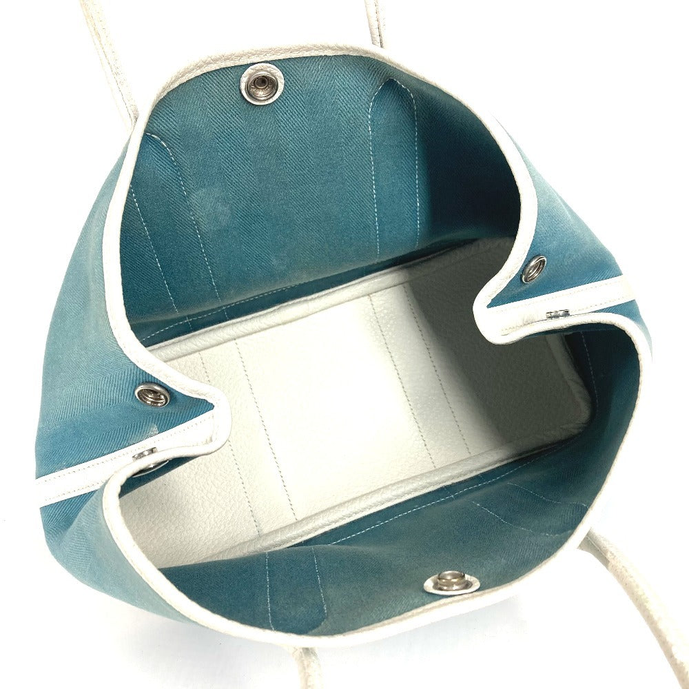 HERMES Garden Party TPM Toile Officier Leather Handbag/Tote Bag, Blue, Women's