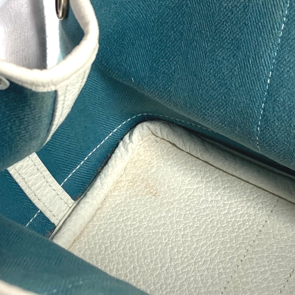 HERMES Garden Party TPM Toile Officier Leather Handbag/Tote Bag, Blue, Women's