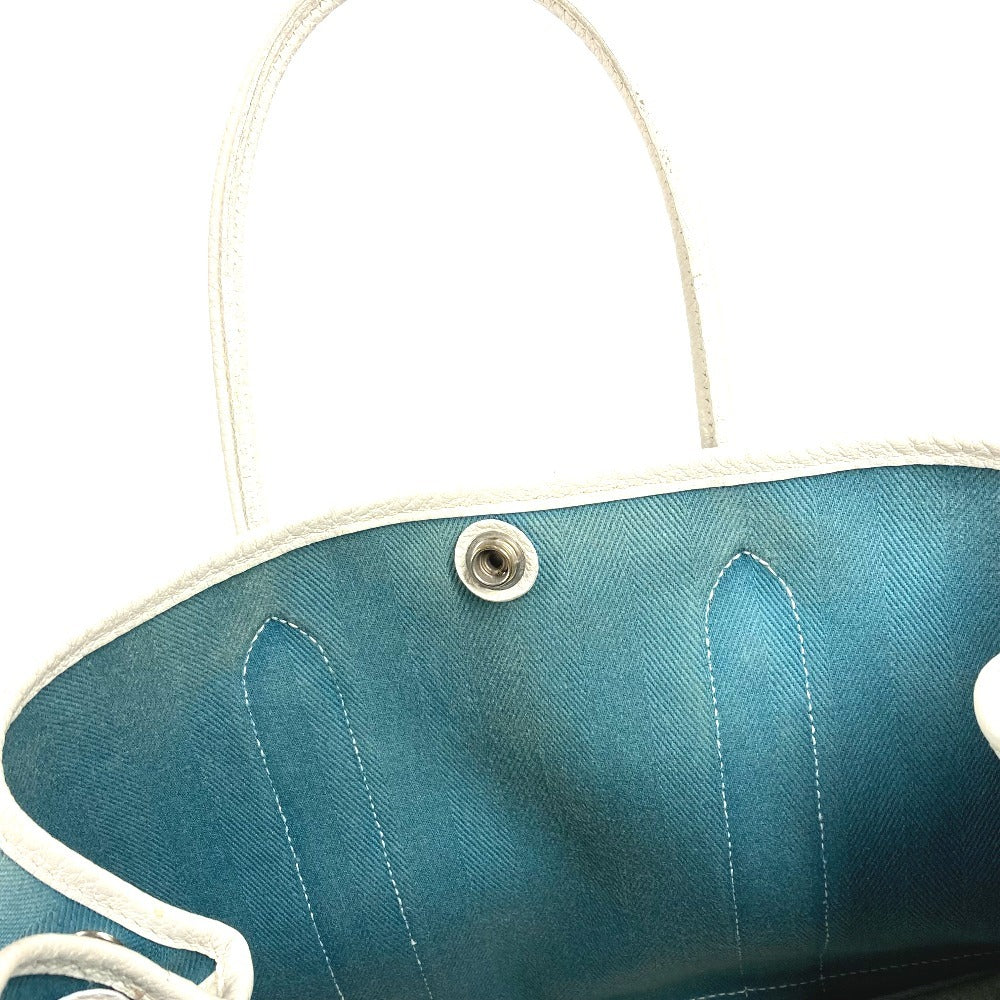 HERMES Garden Party TPM Toile Officier Leather Handbag/Tote Bag, Blue, Women's