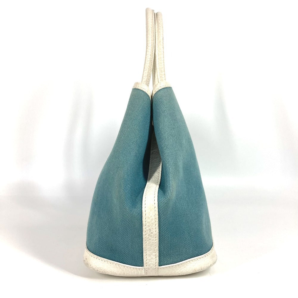 HERMES Garden Party TPM Toile Officier Leather Handbag/Tote Bag, Blue, Women's