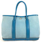 HERMES Garden Party TPM Toile Officier Leather Handbag/Tote Bag, Blue, Women's