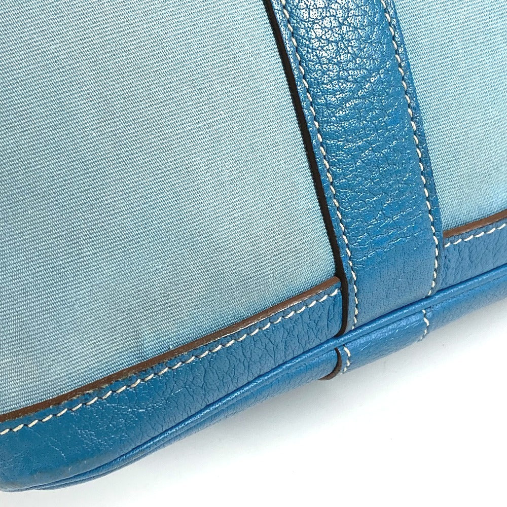 HERMES Garden Party TPM Toile Officier Leather Handbag/Tote Bag, Blue, Women's