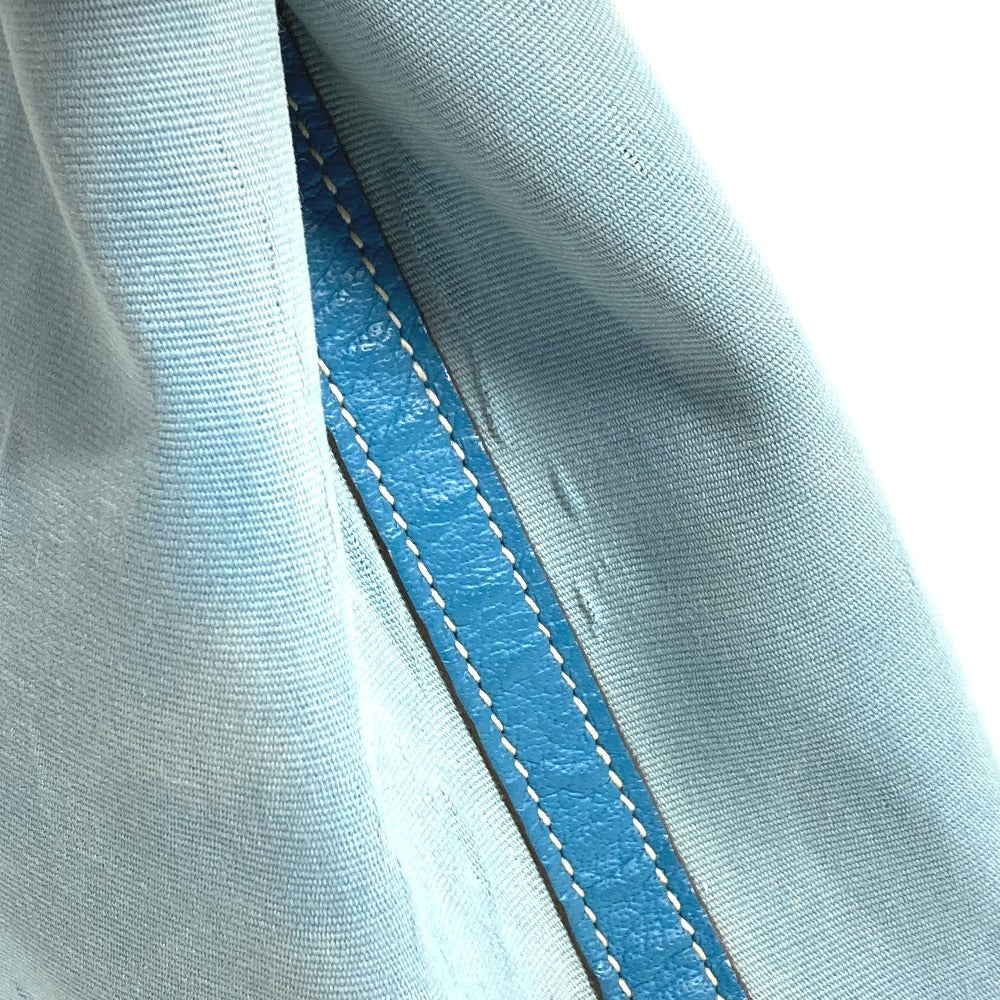 HERMES Garden Party TPM Toile Officier Leather Handbag/Tote Bag, Blue, Women's