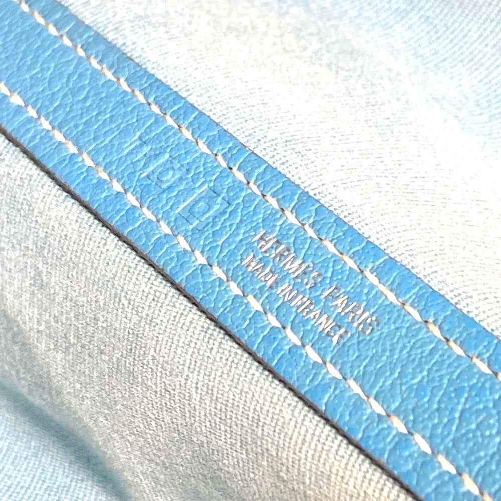HERMES Garden Party TPM Toile Officier Leather Handbag/Tote Bag, Blue, Women's