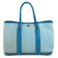 HERMES Garden Party TPM Toile Officier Leather Handbag/Tote Bag, Blue, Women's