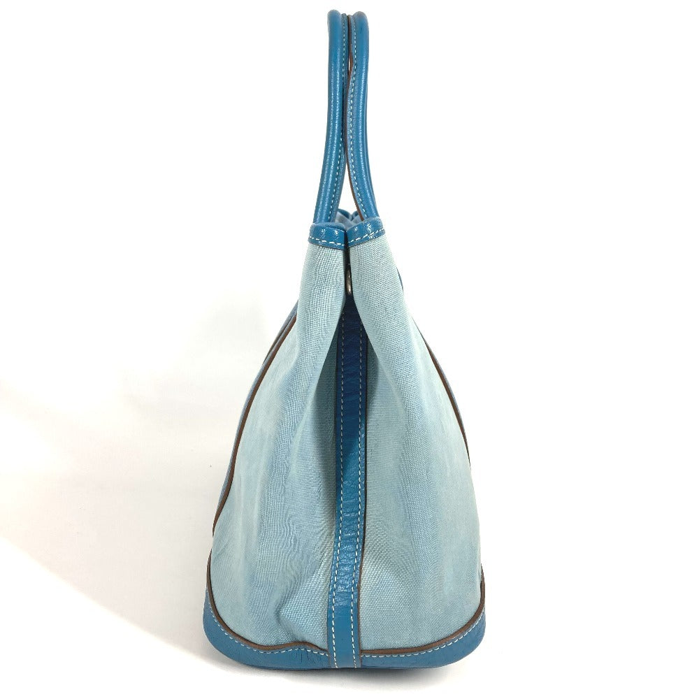 HERMES Garden Party TPM Toile Officier Leather Handbag/Tote Bag, Blue, Women's