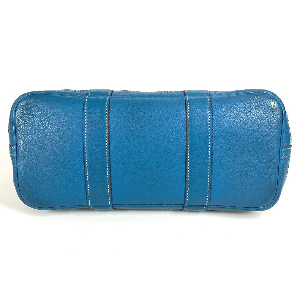 HERMES Garden Party TPM Toile Officier Leather Handbag/Tote Bag, Blue, Women's