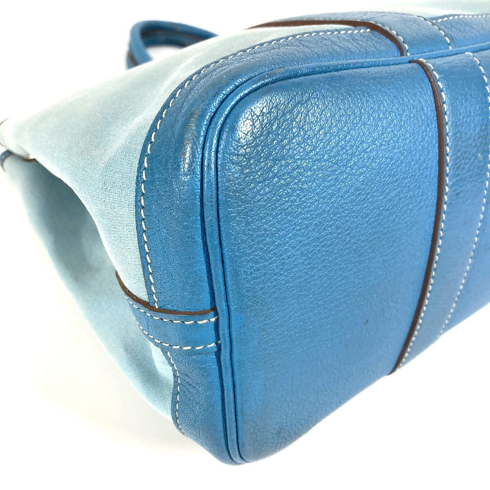 HERMES Garden Party TPM Toile Officier Leather Handbag/Tote Bag, Blue, Women's