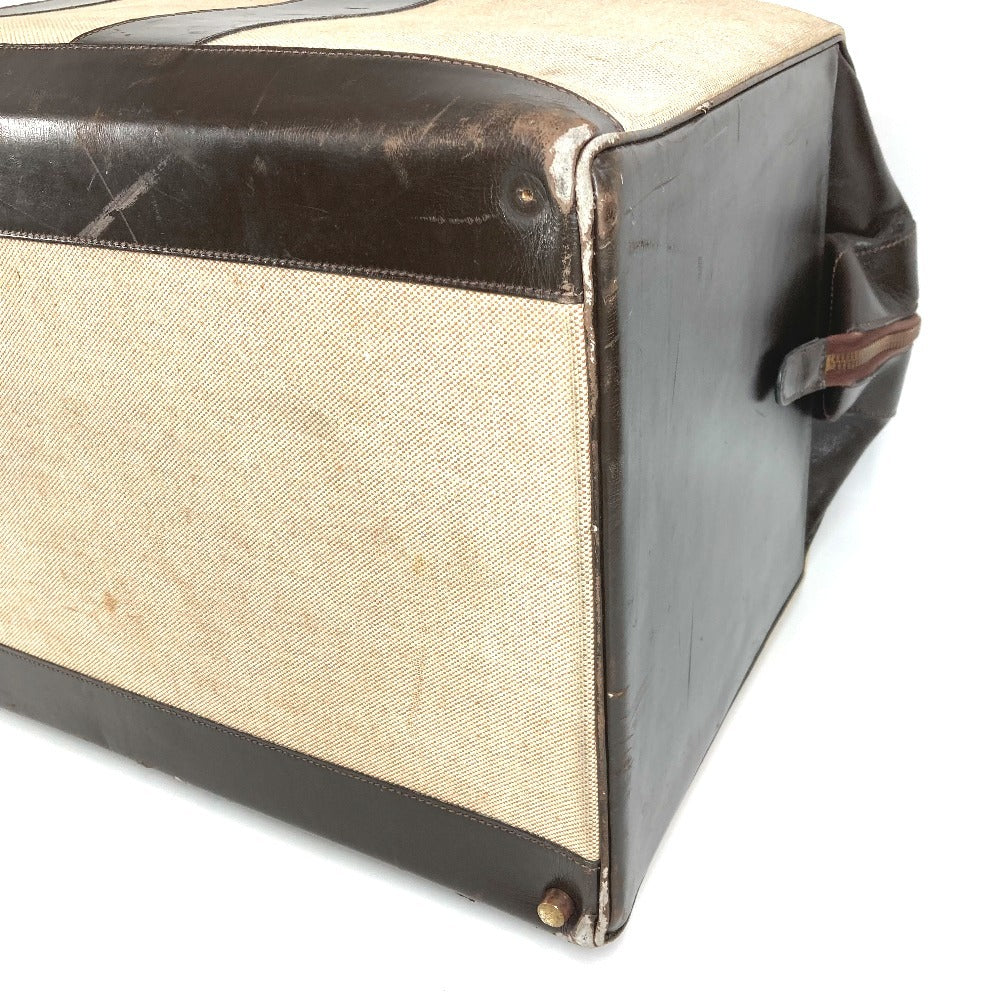 Hermes Vintage Bag Travel Bag Travel Bag Boston Bag Kulit/Canvas Unisex Beige