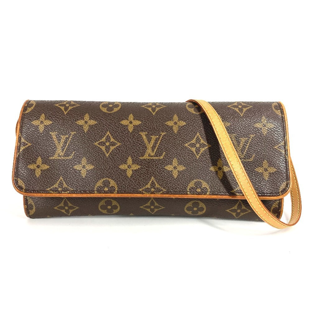 Louis Vuitton M51852 Monogram Pochette Twin GM Pochette Twin GM Bag Flap Beg Beg 2way Beg Beg Beg Monogram Kanvas Wanita Coklat