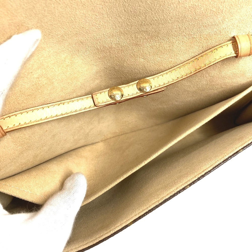 Louis Vuitton M51852 Monogram Pochette Twin GM Pochette Twin GM Bag Flap Beg Beg 2way Beg Beg Beg Monogram Kanvas Wanita Coklat