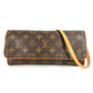 Louis Vuitton M51852 Monogram Pochette Twin GM Pochette Twin GM Bag Flap Beg Beg 2way Beg Beg Beg Monogram Kanvas Wanita Coklat