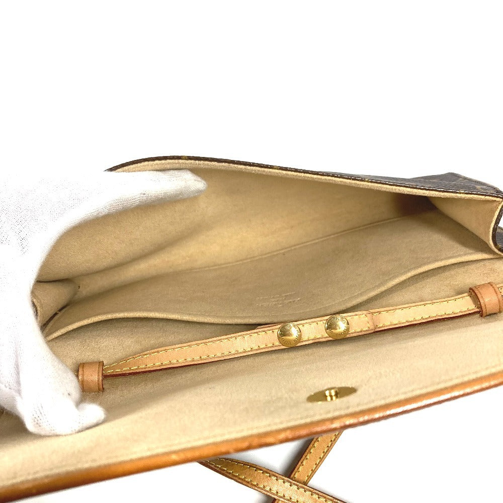 Louis Vuitton M51852 Monogram Pochette Twin GM Pochette Twin GM Bag Flap Beg Beg 2way Beg Beg Beg Monogram Kanvas Wanita Coklat