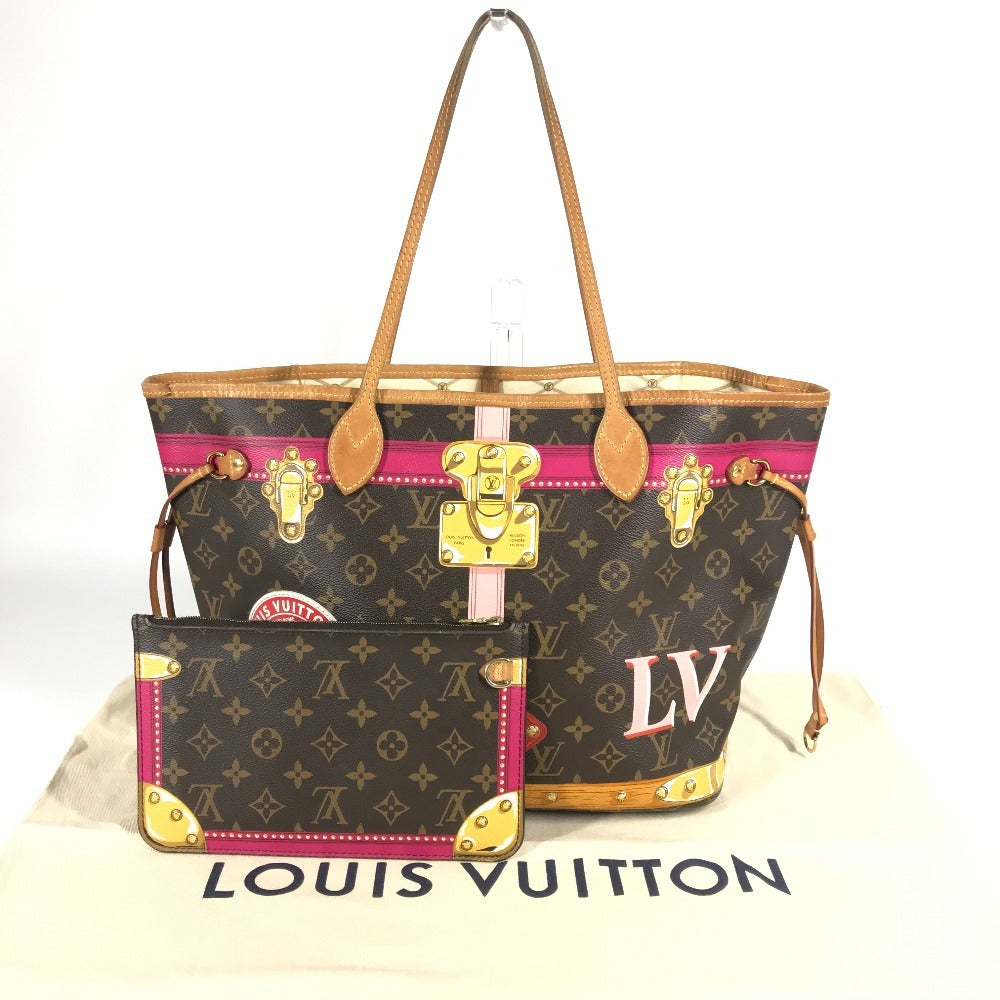 Louis Vuitton M41390 Monogram Summer Trunk Neverfull MM Neverfull MM 2018 Koleksi Bahu Bego Beg Tote Bag Monogram Kanvas Wanita Pink