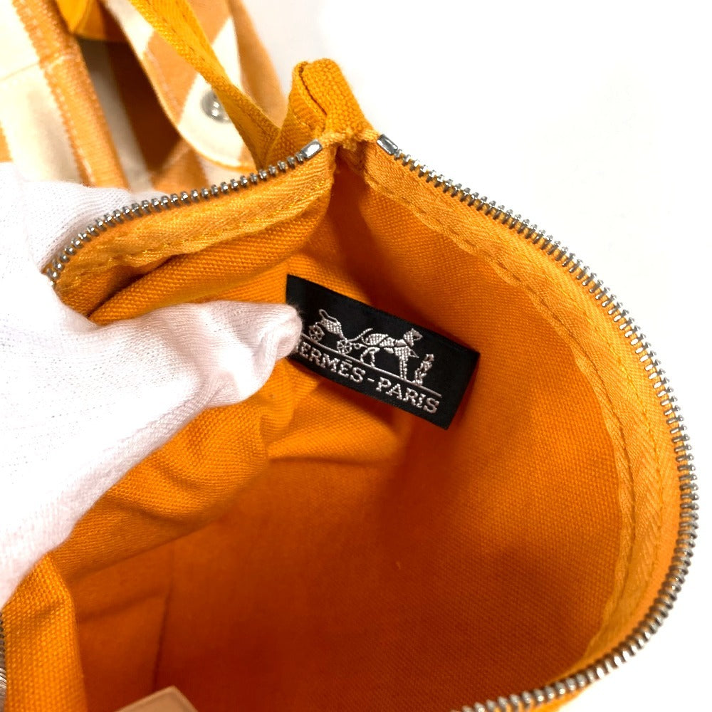 HERMES ボーダー ポーチ付き カンヌPM カンヌ PM カバン トートバッグ ハンドバッグ コットン レディース イエロー