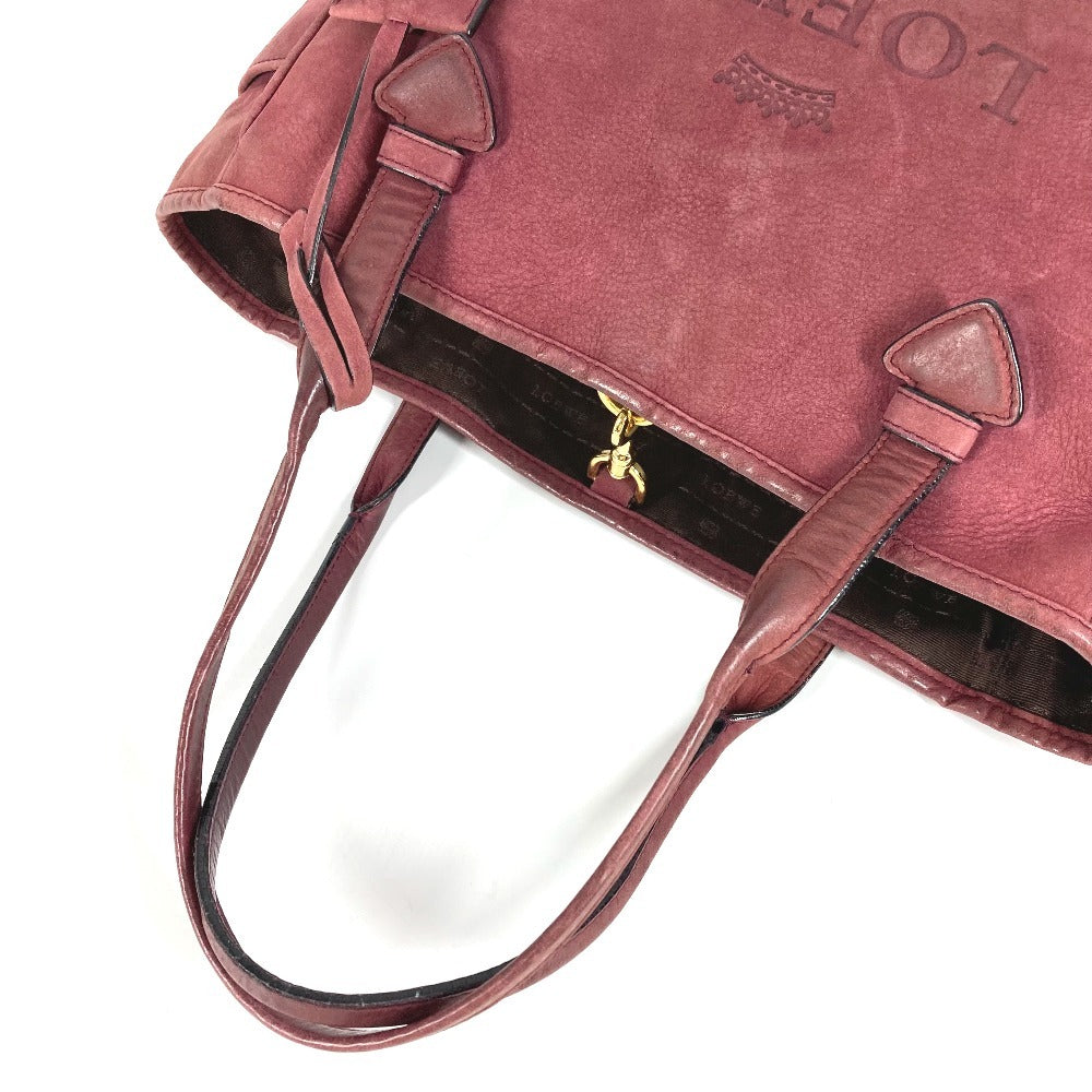 LOEWE Logo Heritage Tote Bag Shoulder Bag Nubuck Unisex Bordeaux