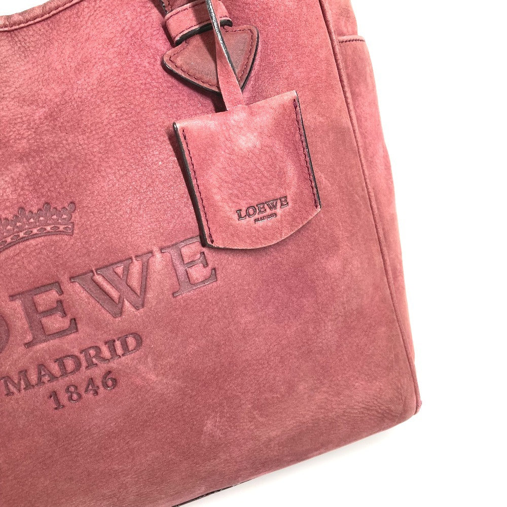 LOEWE Logo Heritage Tote Bag Shoulder Bag Nubuck Unisex Bordeaux