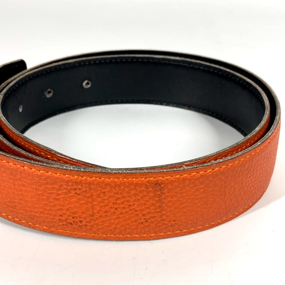 HERMES Double H Logo Buckle Bottoms Belt Accessory Belt Leather Unisex Orange