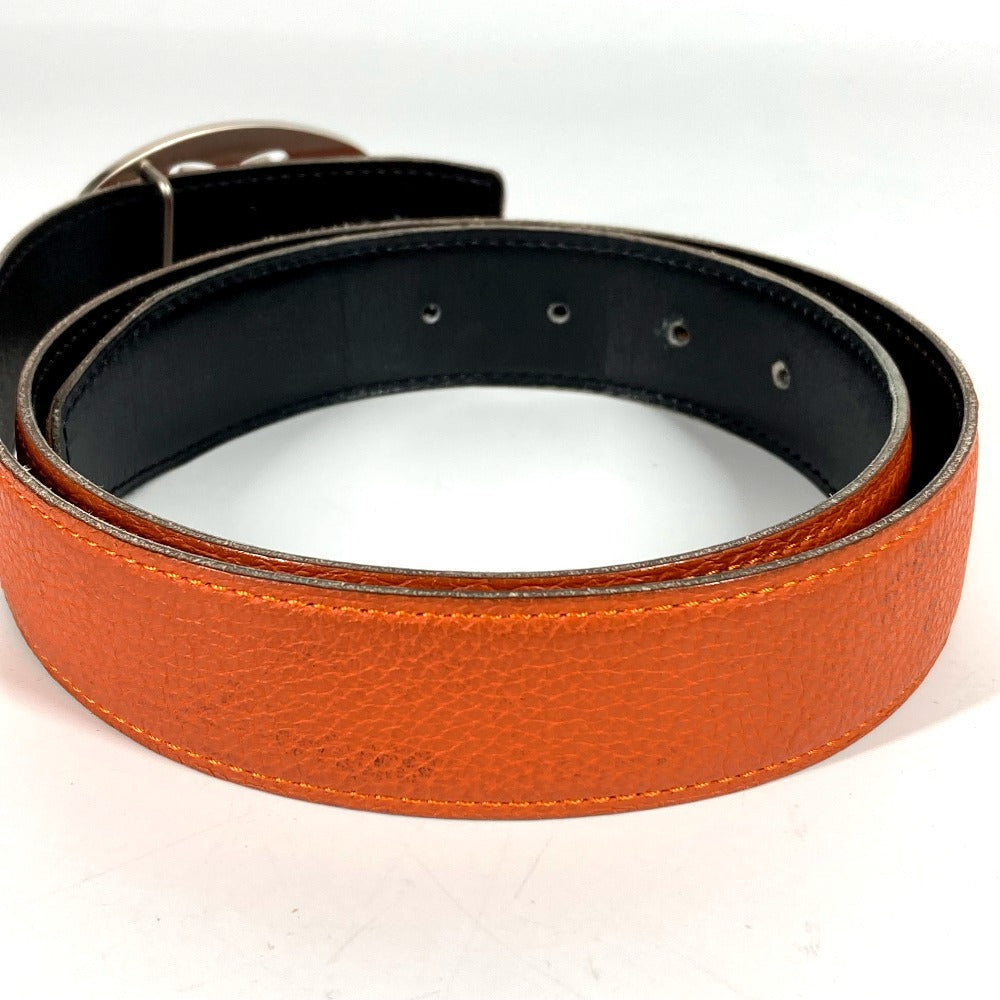 HERMES Double H Logo Buckle Bottoms Belt Accessory Belt Leather Unisex Orange