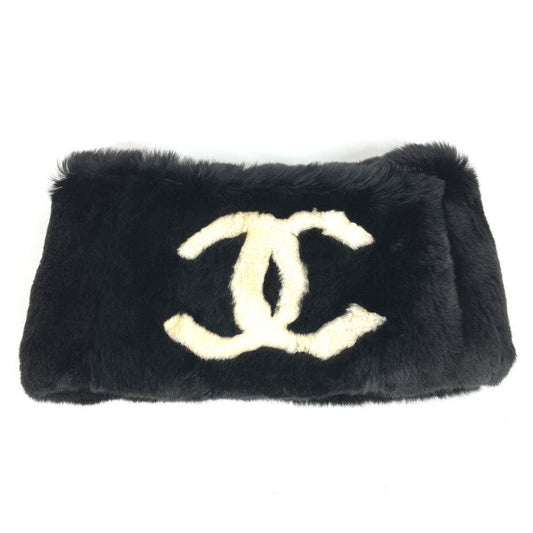 CHANEL Bicolor CC Logo Coco Mark Tippet Accessory Muffler Fur Ladies Black