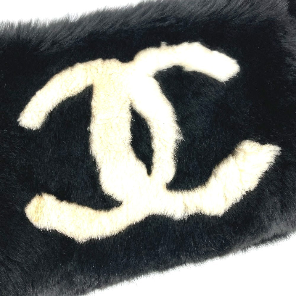 CHANEL Bicolor CC Logo Coco Mark Tippet Accessory Muffler Fur Ladies Black