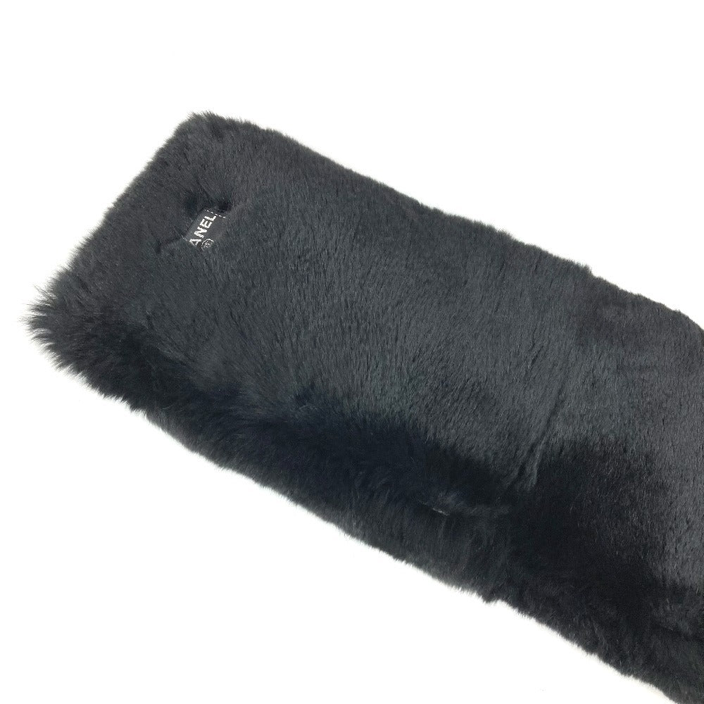 CHANEL Bicolor CC Logo Coco Mark Tippet Accessory Muffler Fur Ladies Black