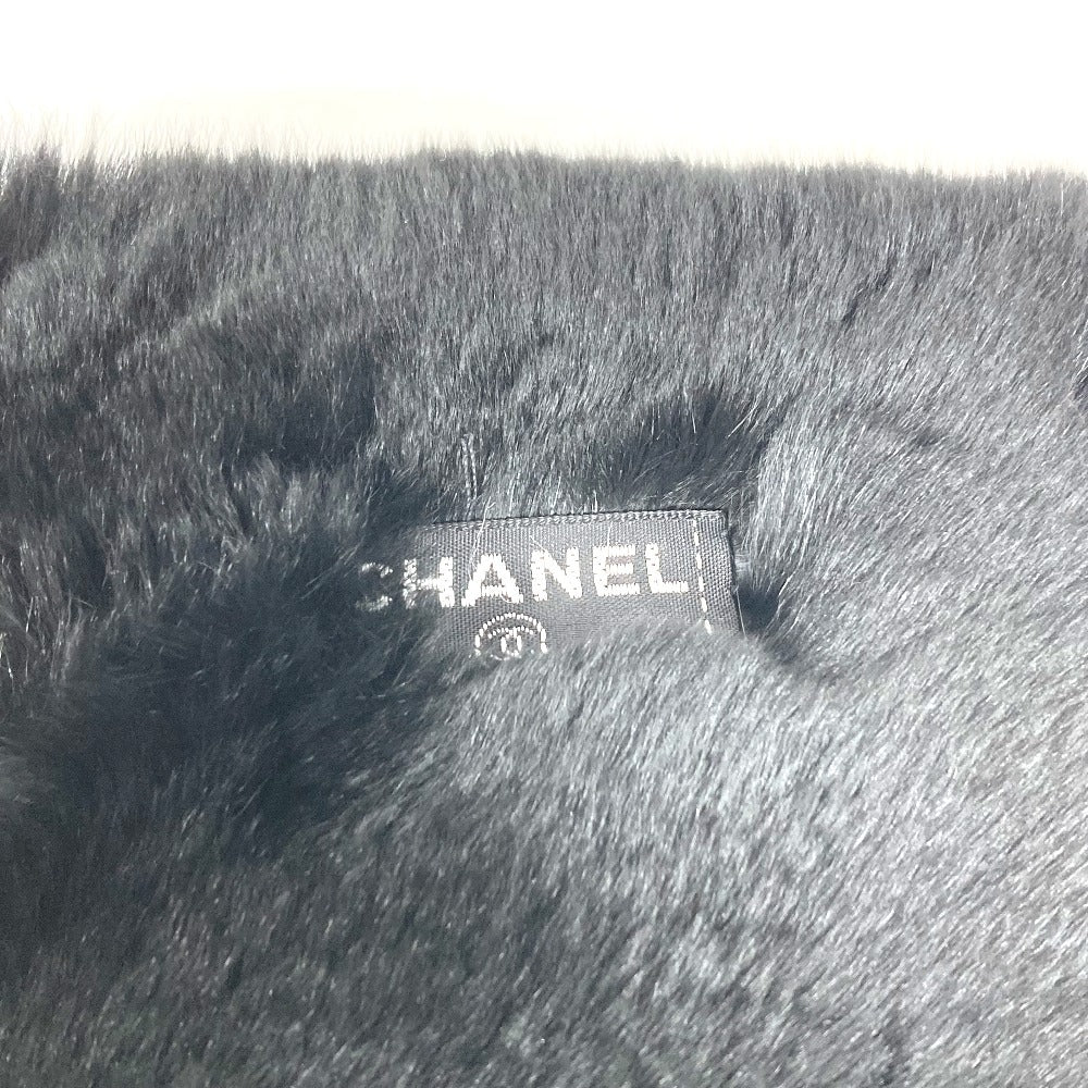 CHANEL Bicolor CC Logo Coco Mark Tippet Accessory Muffler Fur Ladies Black