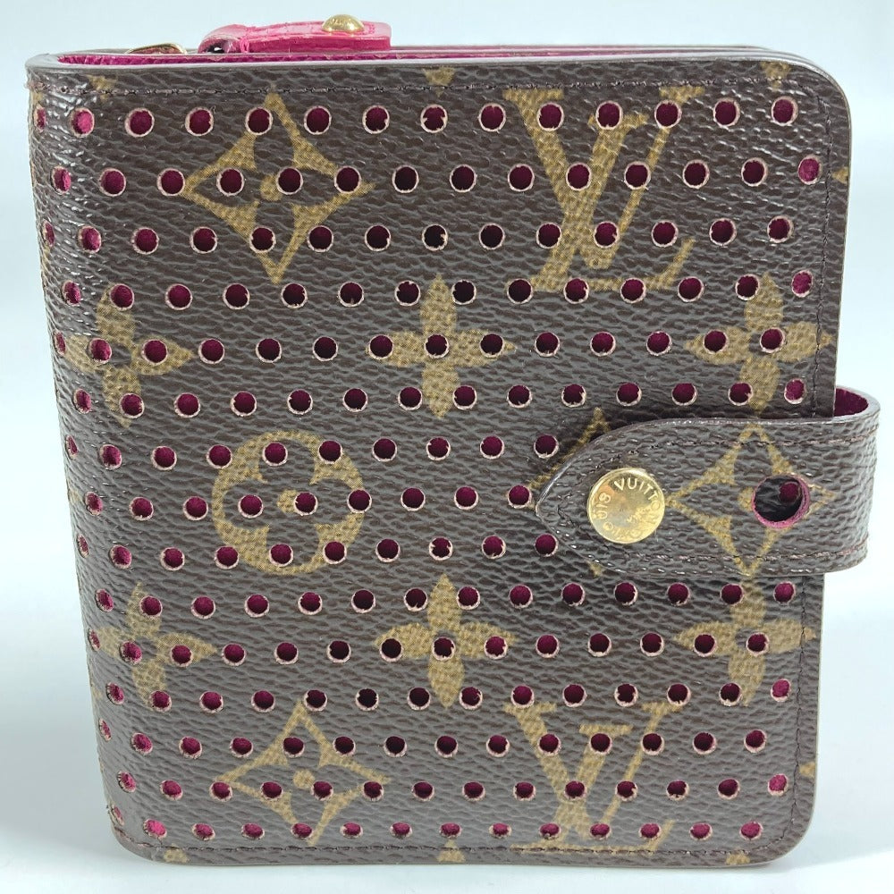 LOUIS VUITTON M95188 Monogram Perforated Compact Zip Wallet, Bi-fold Wallet, Monogram Canvas, Women's, Fuchsia Pink