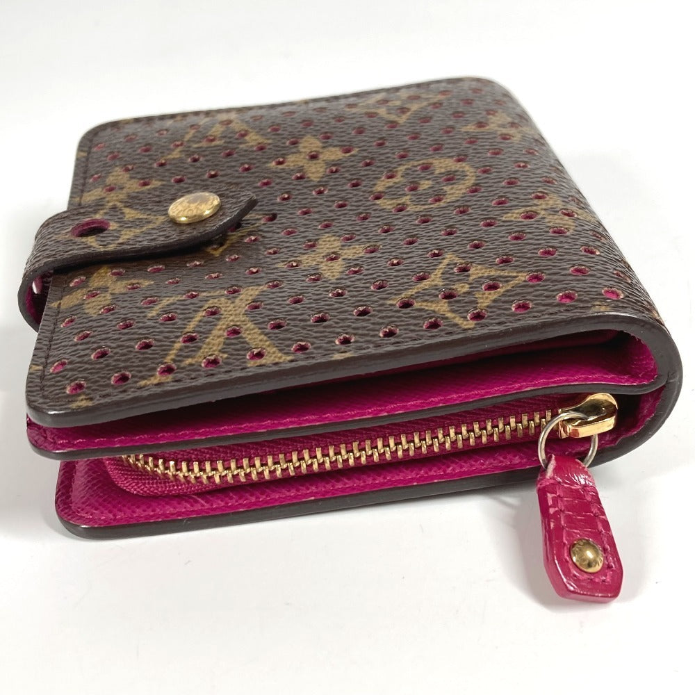 LOUIS VUITTON M95188 Monogram Perforated Compact Zip Wallet, Bi-fold Wallet, Monogram Canvas, Women's, Fuchsia Pink