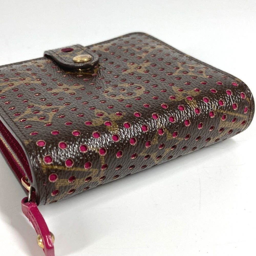 LOUIS VUITTON M95188 Monogram Perforated Compact Zip Wallet, Bi-fold Wallet, Monogram Canvas, Women's, Fuchsia Pink