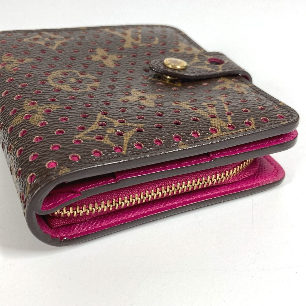 LOUIS VUITTON M95188 Monogram Perforated Compact Zip Wallet, Bi-fold Wallet, Monogram Canvas, Women's, Fuchsia Pink