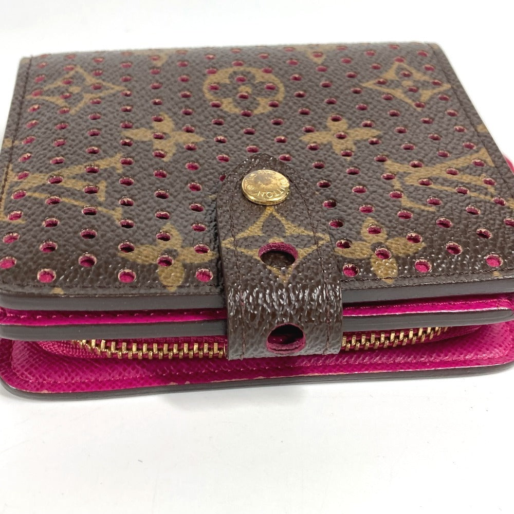LOUIS VUITTON M95188 Monogram Perforated Compact Zip Wallet, Bi-fold Wallet, Monogram Canvas, Women's, Fuchsia Pink