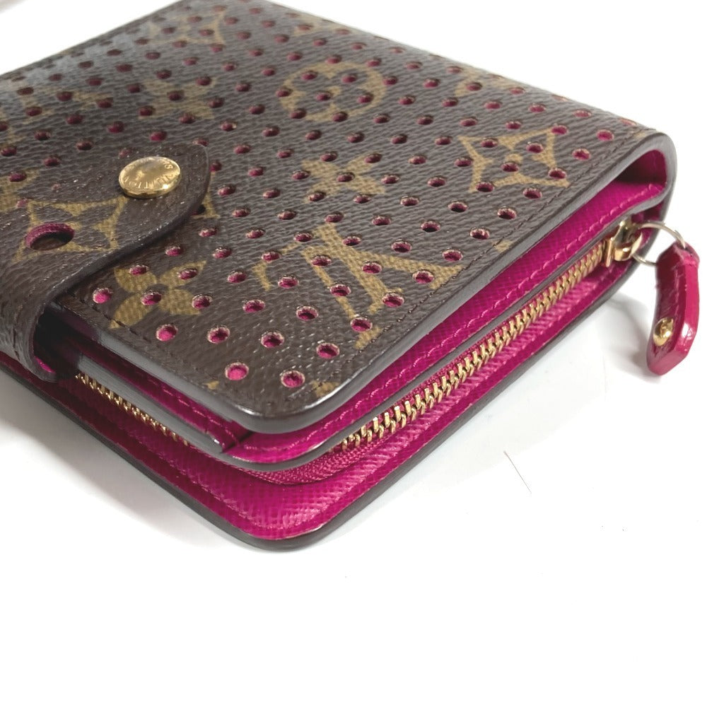 LOUIS VUITTON M95188 Monogram Perforated Compact Zip Wallet, Bi-fold Wallet, Monogram Canvas, Women's, Fuchsia Pink