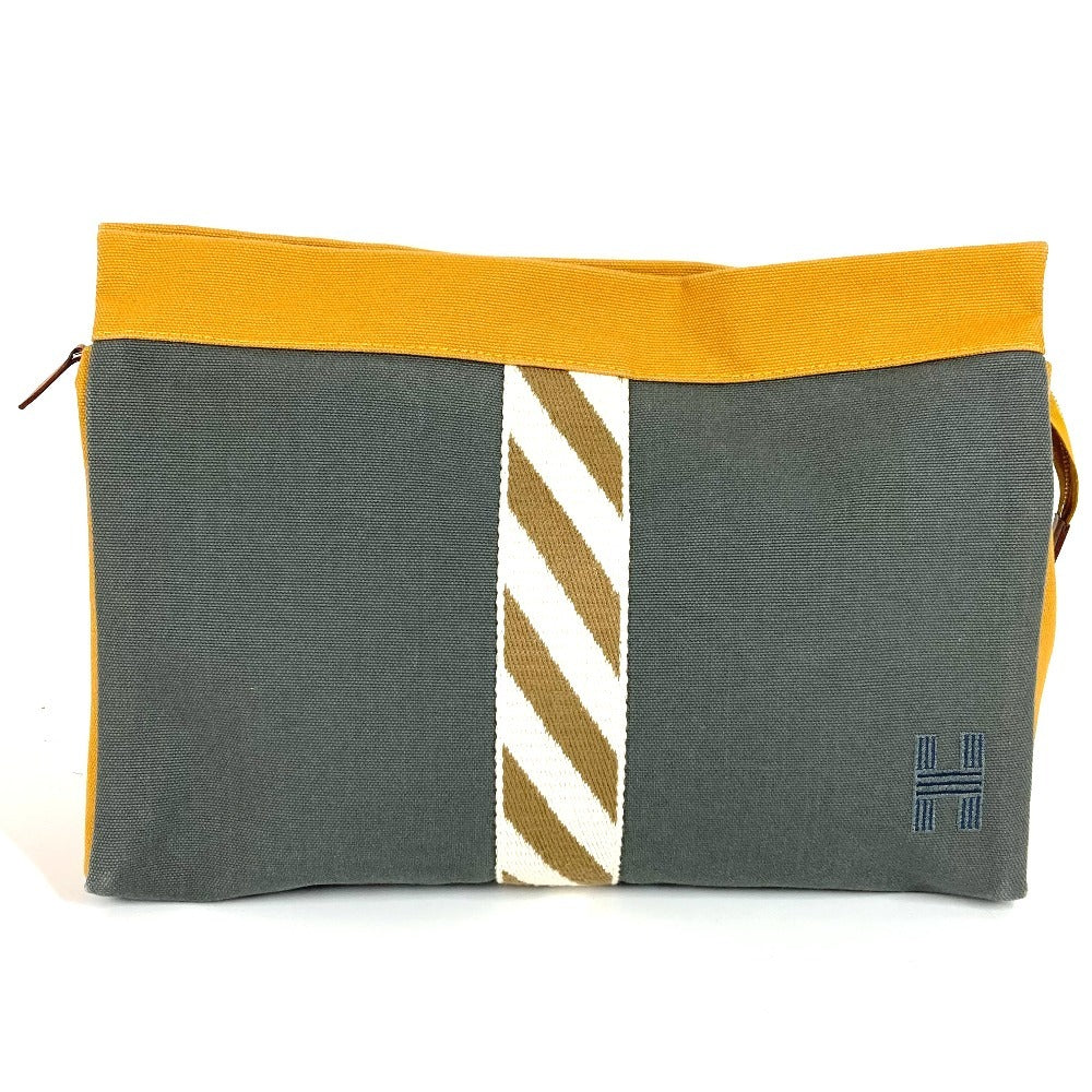 HERMES H Logo Jimetu GM Jimetu GM Bag Pouch Second Bag Makeup Pouch Multi Pouch Clutch Bag Cotton Unisex Gray
