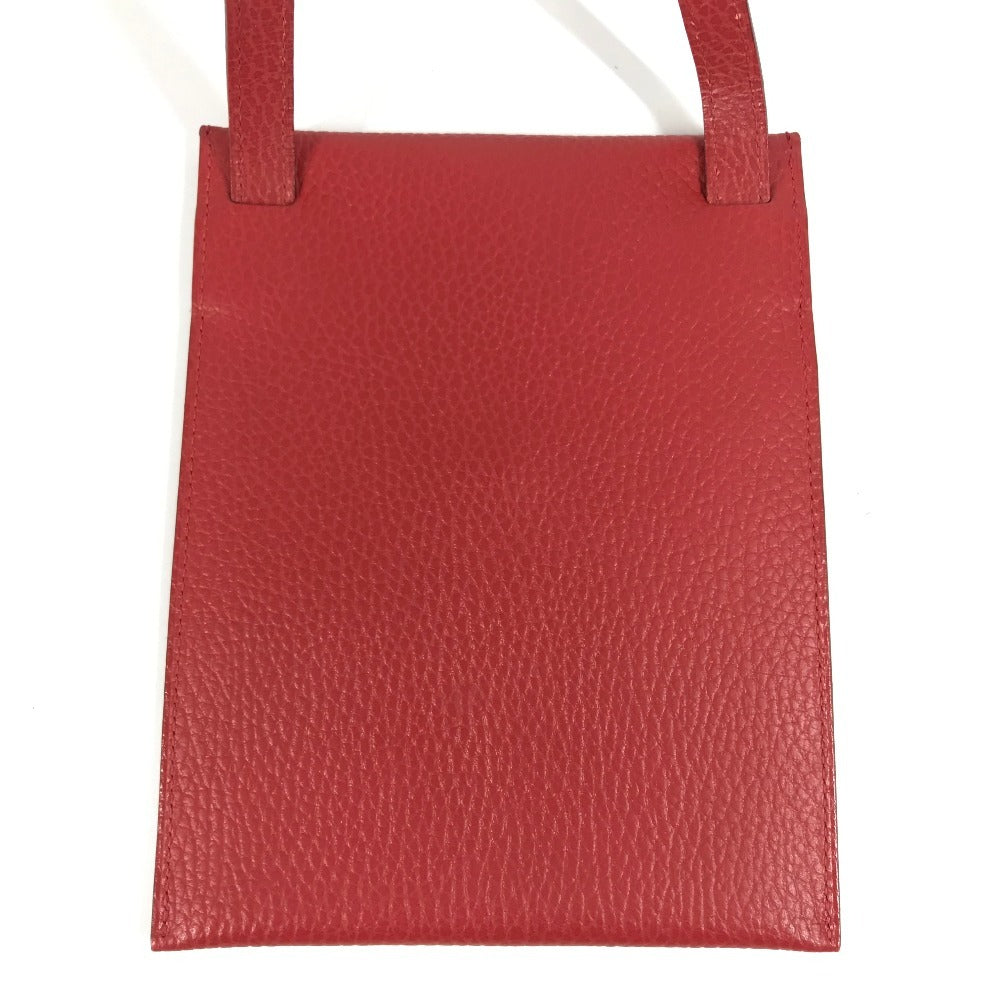 HERMES Hロゴ アメリー カバン ポシェット 斜め掛け フラップ ショルダーバッグ レザー ユニセックス レッド