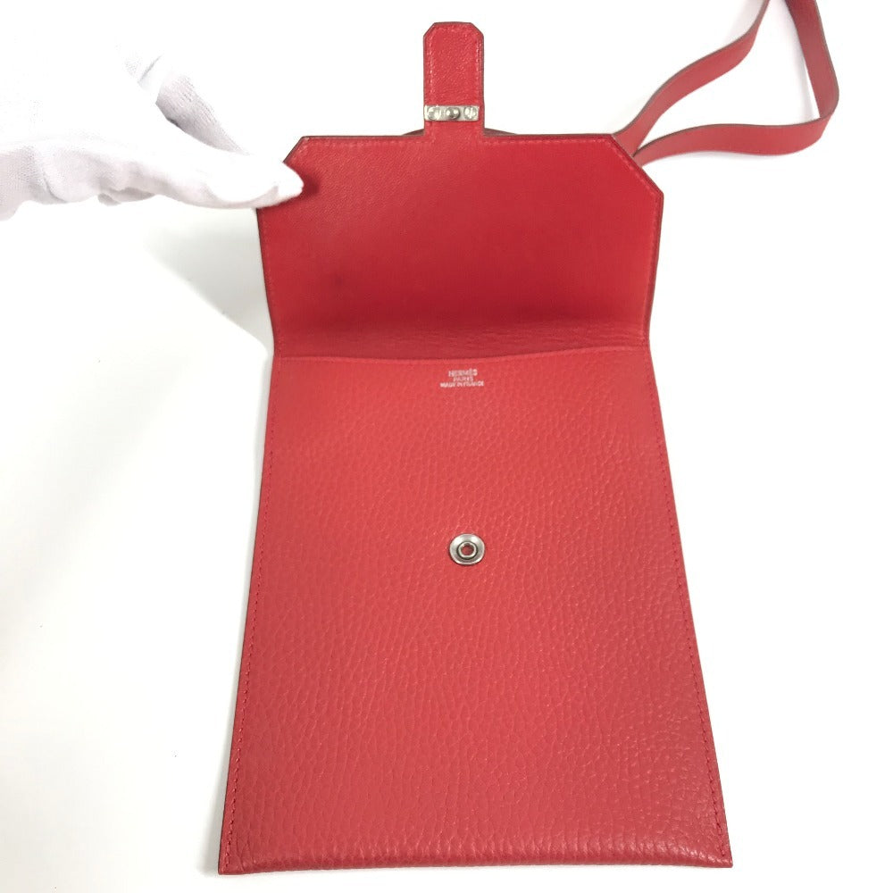 HERMES Hロゴ アメリー カバン ポシェット 斜め掛け フラップ ショルダーバッグ レザー ユニセックス レッド