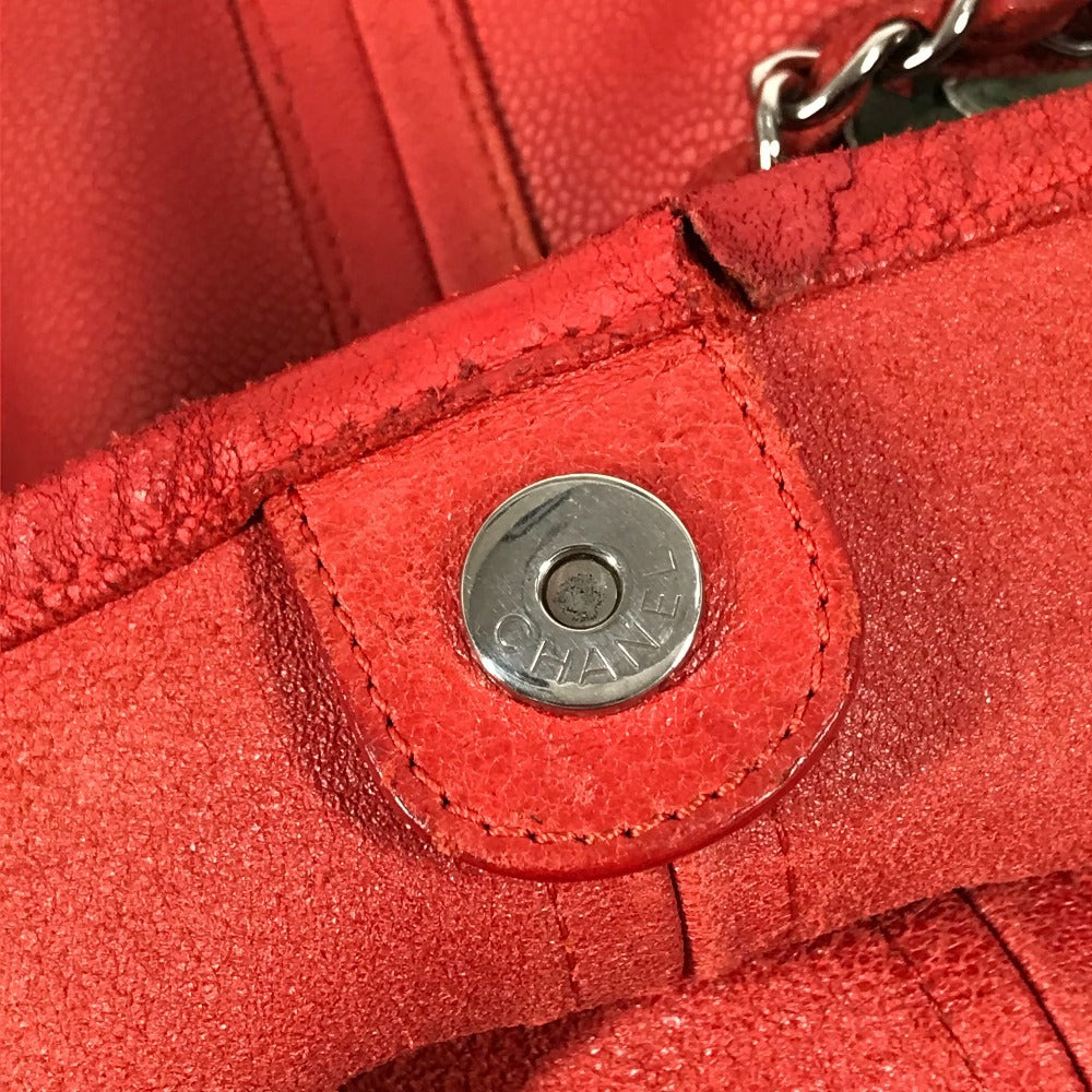 CHANEL Wチェーン チェーンバッグ ポーチ付き CC ココマーク ロゴ フラワー カバン トートバッグ 肩掛け ショルダーバッグ レザー レディース レッド