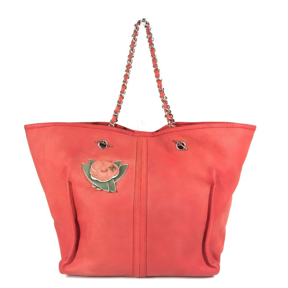 CHANEL Wチェーン チェーンバッグ ポーチ付き CC ココマーク ロゴ フラワー カバン トートバッグ 肩掛け ショルダーバッグ レザー レディース レッド