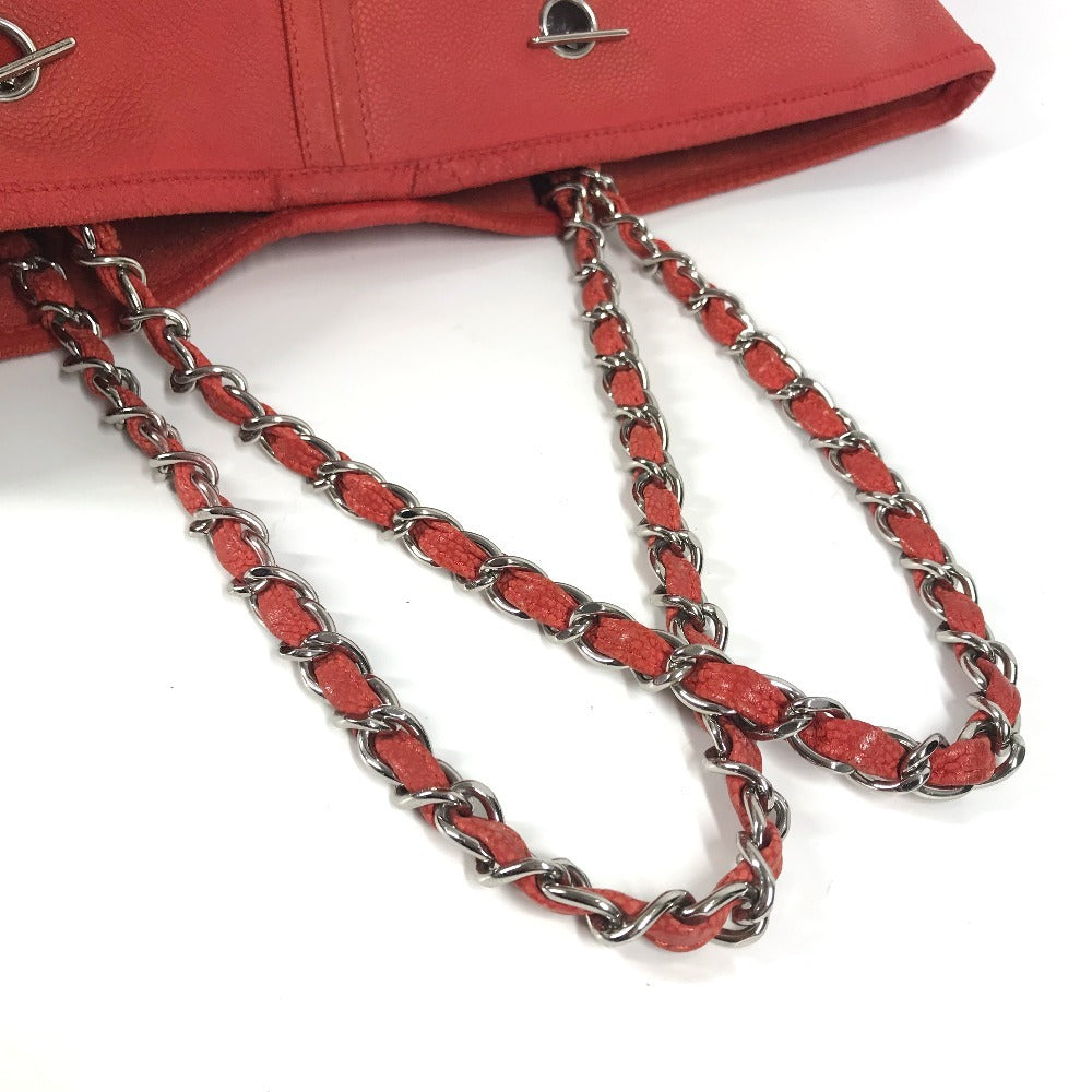 CHANEL Wチェーン チェーンバッグ ポーチ付き CC ココマーク ロゴ フラワー カバン トートバッグ 肩掛け ショルダーバッグ レザー レディース レッド