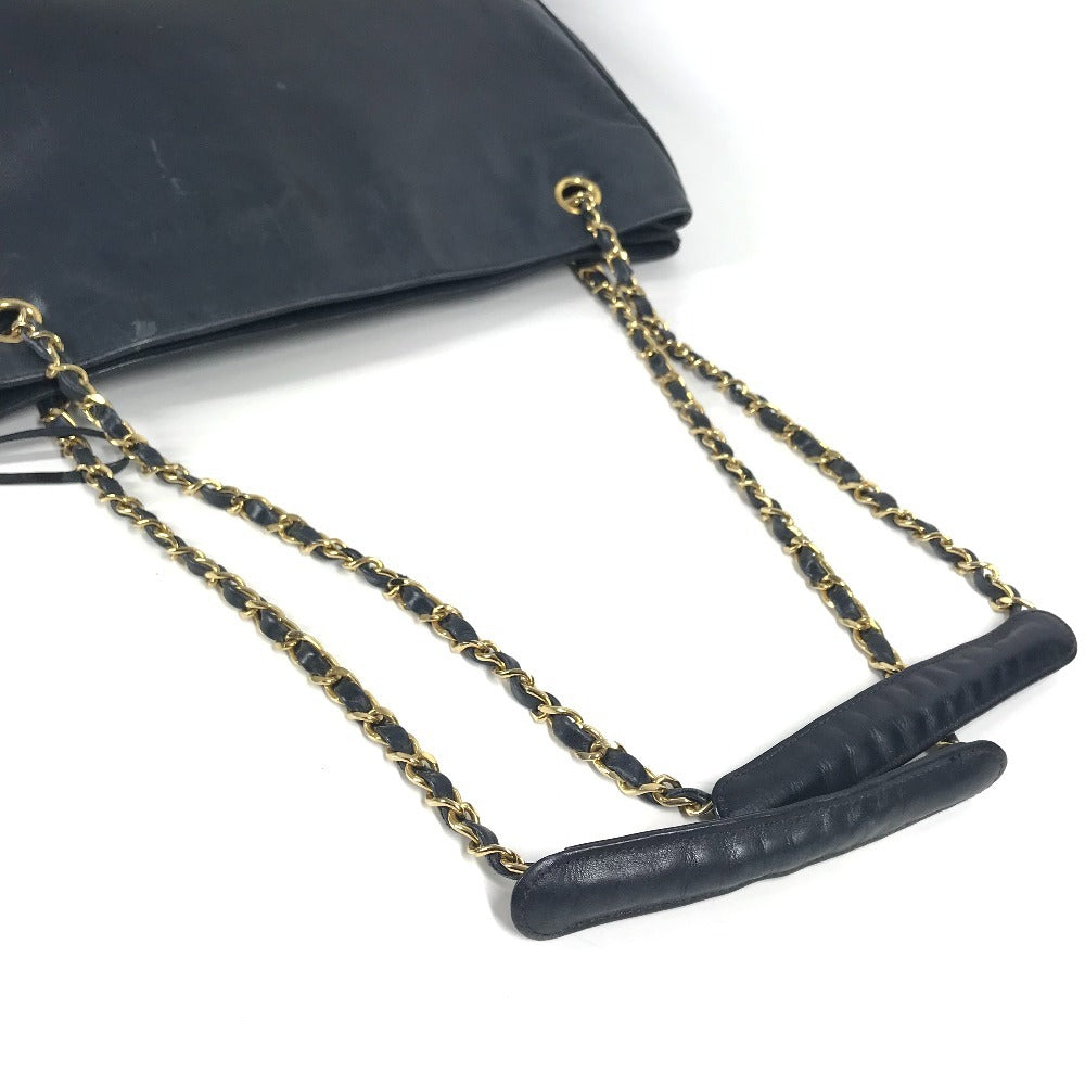 CHANEL ヴィンテージ CC ココマーク ロゴ マトラッセ キルティング カバン 肩掛け チェーンバッグ トートバッグ ショルダーバッグ ラムスキン レディース ネイビー