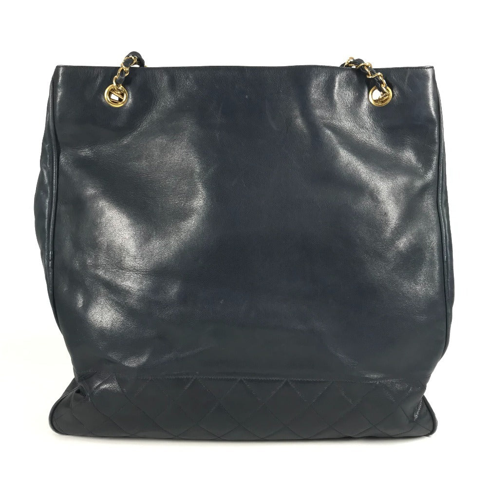 CHANEL ヴィンテージ CC ココマーク ロゴ マトラッセ キルティング カバン 肩掛け チェーンバッグ トートバッグ ショルダーバッグ ラムスキン レディース ネイビー