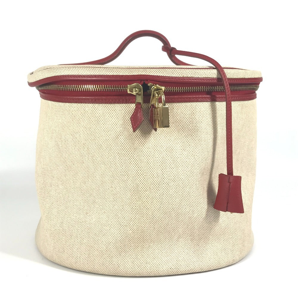 HERMES バイカラー インターシティ BOX メイクボックス 化粧 ハンドバッグ レザー/コーティングキャンバス レディース レッド