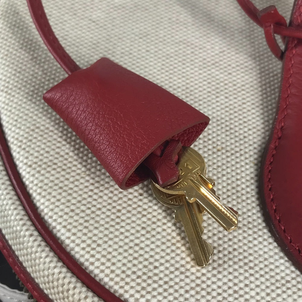 HERMES バイカラー インターシティ BOX メイクボックス 化粧 ハンドバッグ レザー/コーティングキャンバス レディース レッド