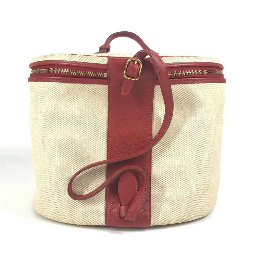 HERMES バイカラー インターシティ BOX メイクボックス 化粧 ハンドバッグ レザー/コーティングキャンバス レディース レッド
