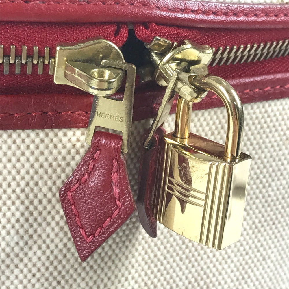 HERMES バイカラー インターシティ BOX メイクボックス 化粧 ハンドバッグ レザー/コーティングキャンバス レディース レッド