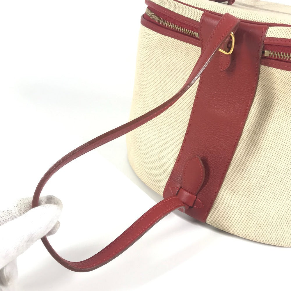 HERMES バイカラー インターシティ BOX メイクボックス 化粧 ハンドバッグ レザー/コーティングキャンバス レディース レッド