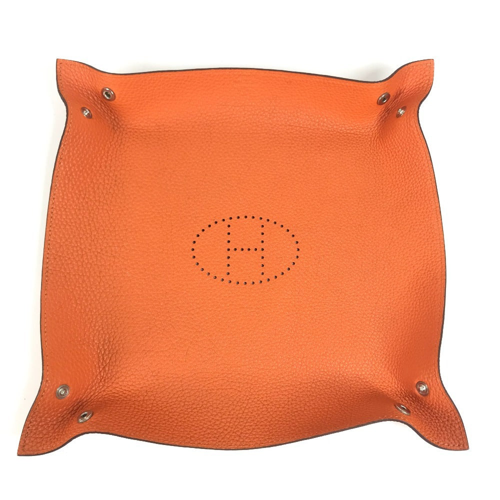 HERMES パンチングロゴ ヴィドポッシュ アクセサリートレイ トレー 雑貨 小物入れ トリヨンクレマンス ユニセックス オレンジ