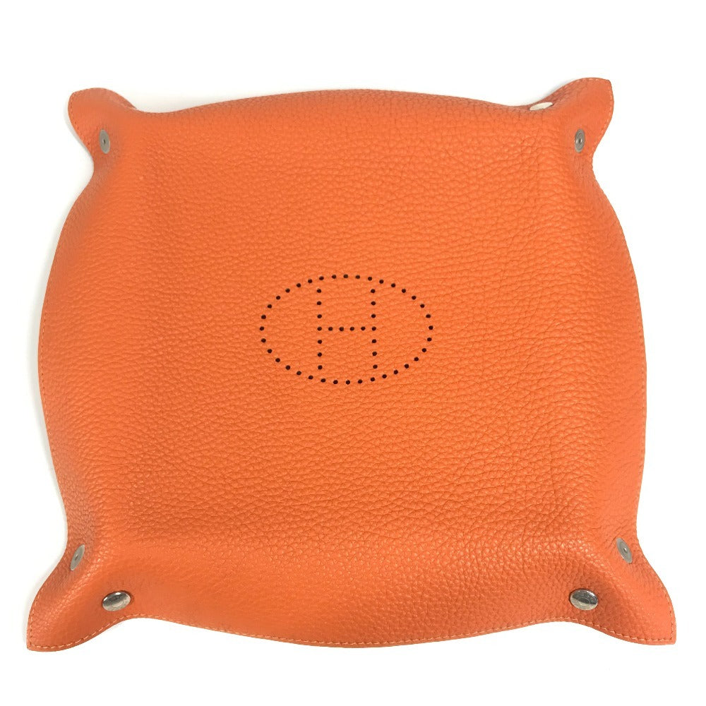 HERMES パンチングロゴ ヴィドポッシュ アクセサリートレイ トレー 雑貨 小物入れ トリヨンクレマンス ユニセックス オレンジ