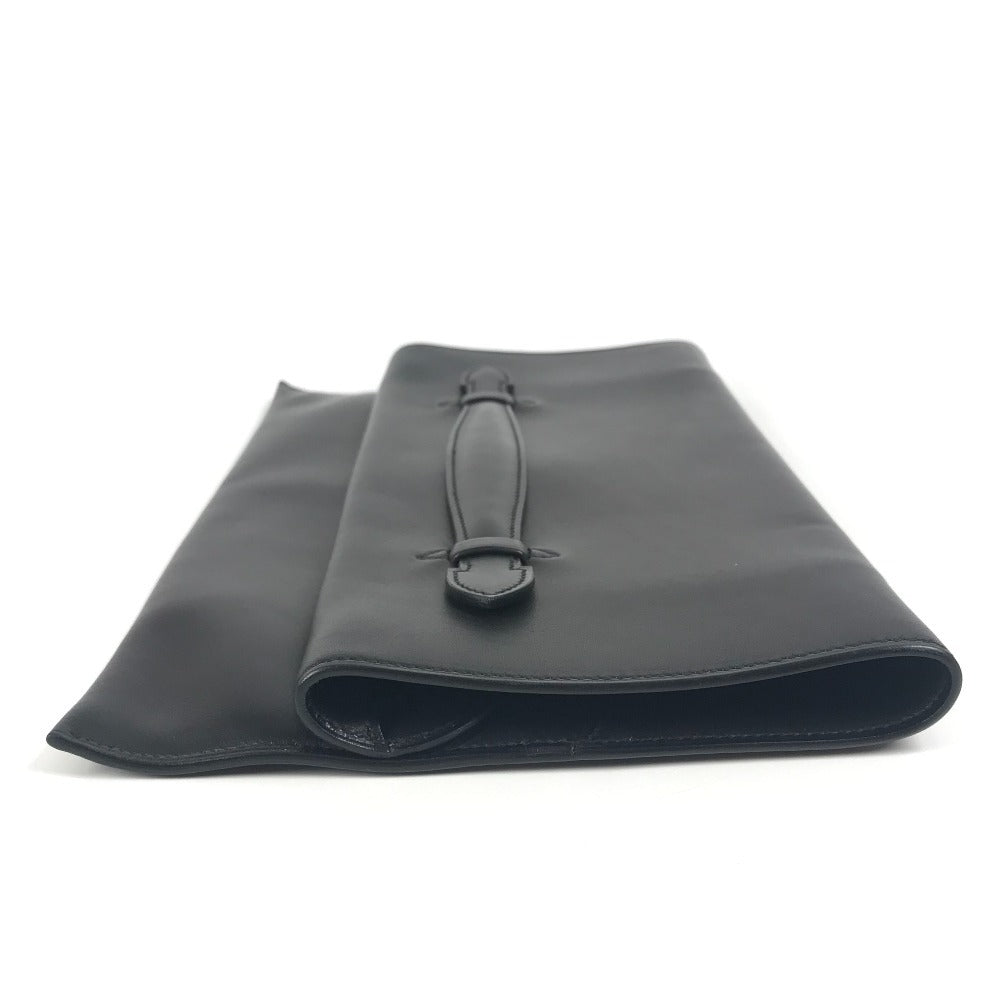 HERMES フラップ ポーチ プリプラ 2つ折り クラッチバッグ レザー ユニセックス ブラック