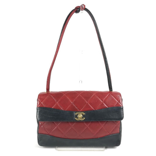 CHANEL キルティング マトラッセ CC ココマーク ロゴ フラップ カバン 肩掛け ハンドバッグ バイカラー ショルダーバッグ レザー レディース レッド